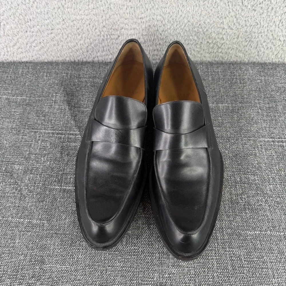 Bally Tribus Loafers Men 7.5E Black Leather Italian Apron Toe Penny Dress Shoes